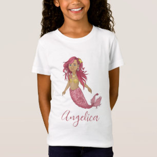 Camiseta Bonito Sereia Rosa Feliz Aniversário Nome Personal
