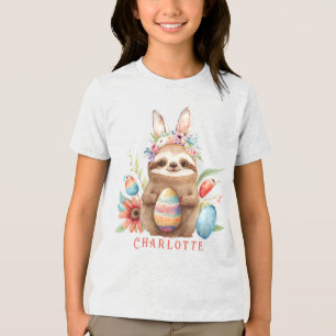 Camiseta Bonito Sloth Páscoa Coelho Ovos Nome