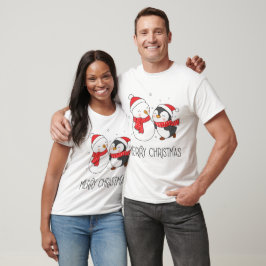 Camiseta Bonito Snowman e Pinguim Feliz Natal
