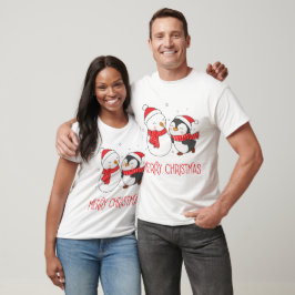 Camiseta Bonito Snowman e Pinguim Feliz Natal