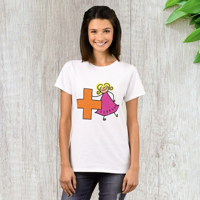 Camiseta Bonito Stick Figura Girl with Plus Sign (Criador carregado)