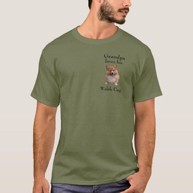 Camiseta Bonito T Verde - Vovô ama seu Welsh Corgi (Frente)