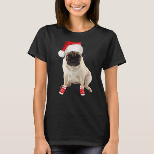 Camiseta Bonito Tan Pug Puppy Santa Hat Imagem Natal