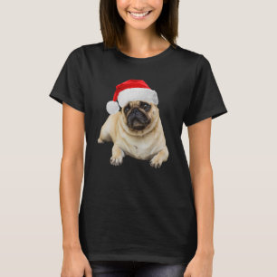 Camiseta Bonito Tan Pug Santa Hat Imagem de Natal Pug