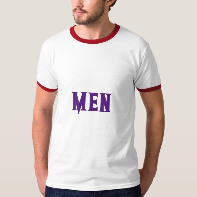 Camiseta Bonito texto para homens Ringer de cor roxa (Frente)