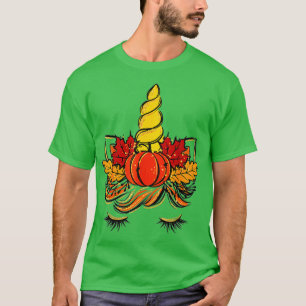 Camiseta Bonito Unicórnio Face Ação de Graças Pumpkin outon