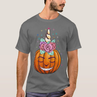 Camiseta Bonito Unicórnio Pumpkin Halloween Ação de Graças 