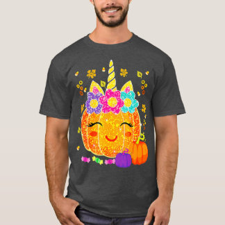 Camiseta Bonito Unicórnio Pumpkin Halloween Graças Engraçad