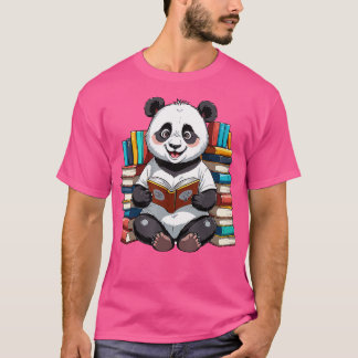 Camiseta Bonito Urso de Panda Lendo Livros