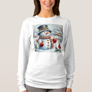 Camiseta Bonito, Vintage/Natal Whimsical/boneco de neve de 