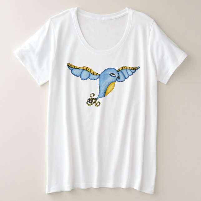 Camiseta Bonito voando Fantasy Blue e Yellow Bird (Frente do Design)