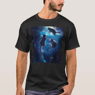 Camiseta Bonitos Gatos Jogando no Espaço Exterior, Giro de