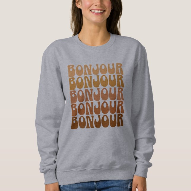 Camiseta Bonjour | Alô francês na Tipografia Brown Groovy (Frente)