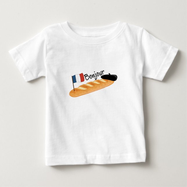 Camiseta Bonjour Baguette - Comida francesa engraçada (Frente)