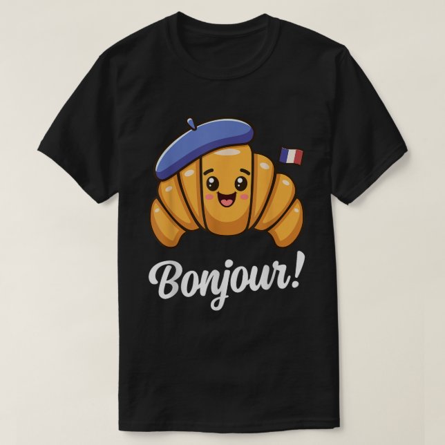 Camiseta Bonjour Cute French Croissant Shirt (Frente do Design)