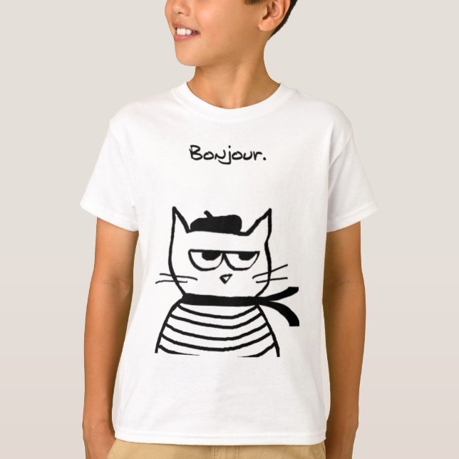 Camiseta Bonjour French Cat Funny (Frente)