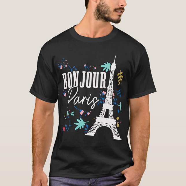 Camiseta Bonjour Paris Eiffel Tower França Souvenir (Frente)