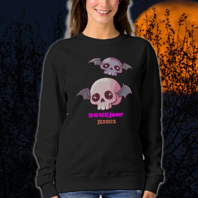 Camiseta Bonjour Pun Halloween, Engraçado (Criador carregado)