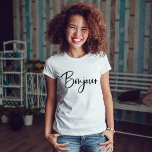 Camiseta Bonjour Script francês Elegante e moderno