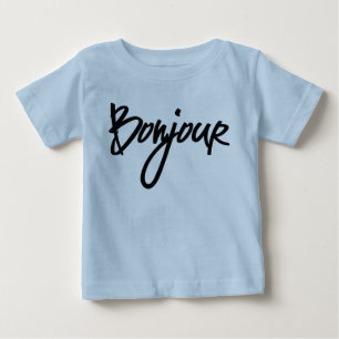 Camiseta Bonjour Script (Preto) para Amantes da França Bab