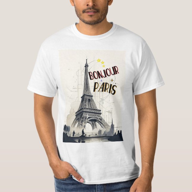 Camiseta Bonjour Skyline Marathon Paris (Frente)
