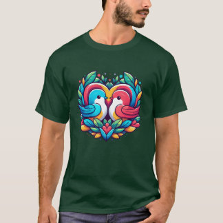Camiseta Bons Pássaros Adoráveis Casais Em Amigos Cardíacos