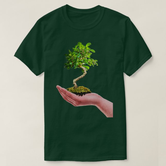 Camiseta Bonsai Tree in hand Tree Nature white background (Frente do Design)