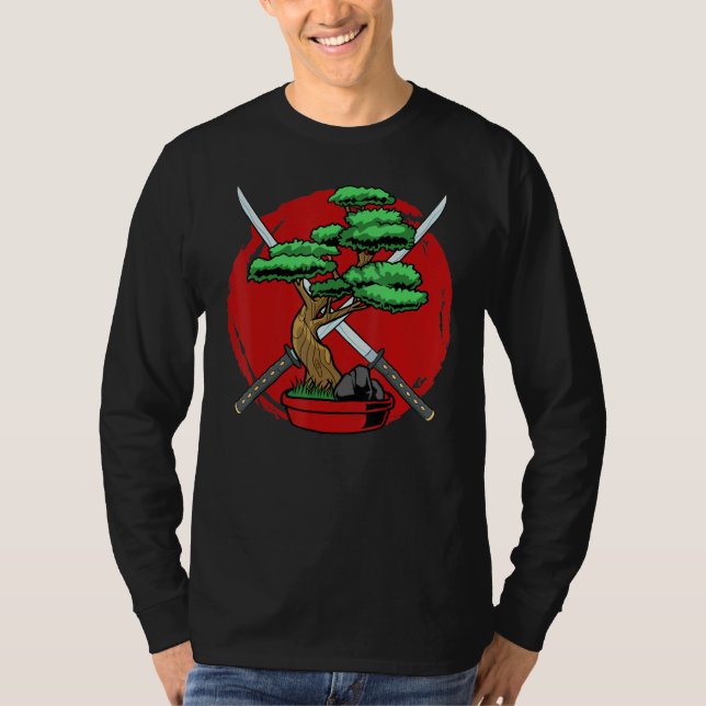 Camiseta Bonsai Tree Japonês Jardinagem Bonsai Tree Katana (Frente)