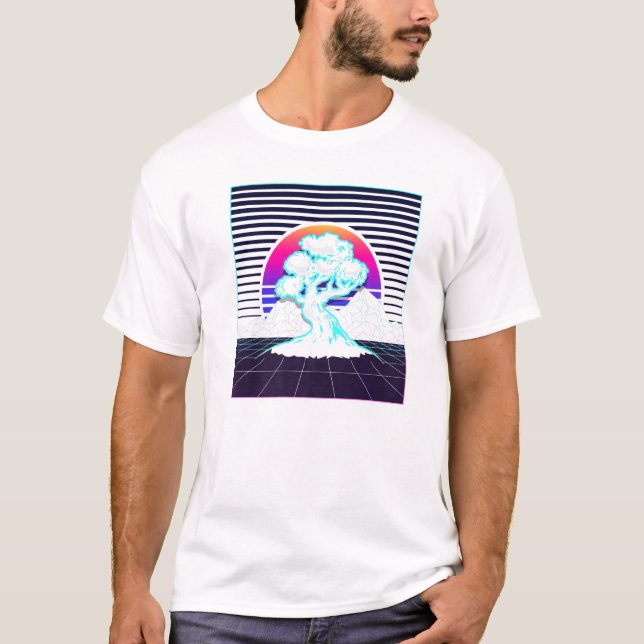Camiseta Bonsai Tree Japonês Zen Synthwave Sun Vaporwave A (Frente)