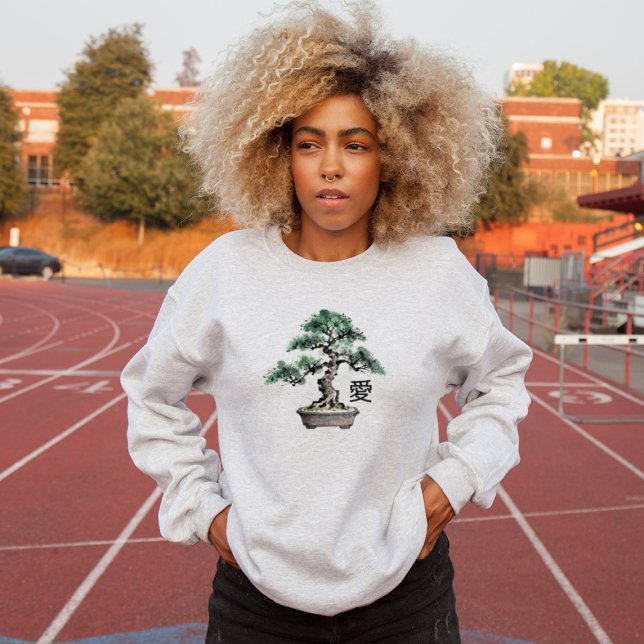 Camiseta Bonsai Tree Sumi-e Style Japanese Love Calligraphy (Criador carregado)