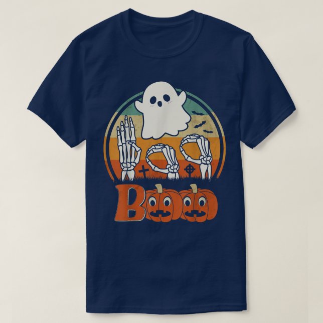 Camiseta BOO ASL Hands American Sign Language Ghost Hallowe (Frente do Design)