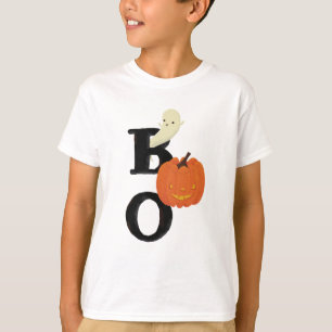 Camiseta BOO bonito, ilustrado com fantasma e abóbora