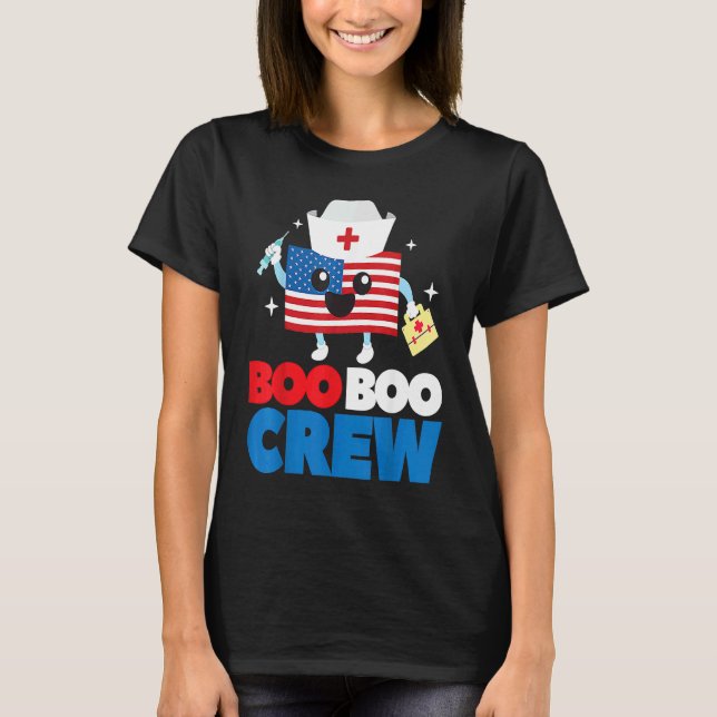 Camiseta Boo Boo Crew American Flag  4th Of July USA Nurse (Frente)