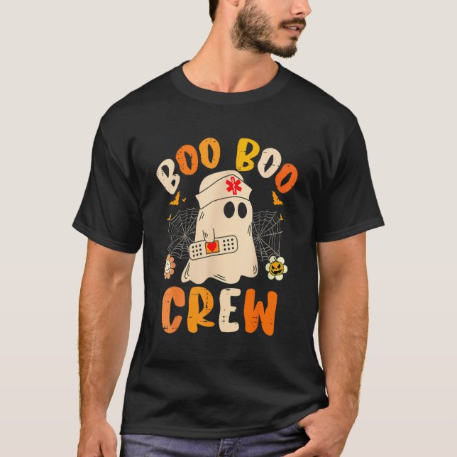 Camiseta Boo Boo Crew Ghost Halloween Enfermeira paramédica (Frente)