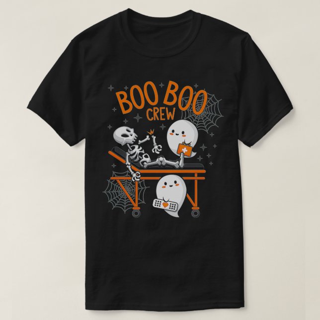 Camiseta Boo Boo Crew Ghost Médico paramédico EM Enfermeira (Frente do Design)