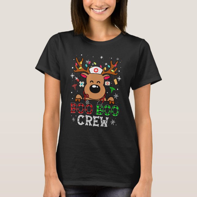 Camiseta Boo Boo Crew Nurse Buffalo Xadrez Enfermeira Ch (Frente)
