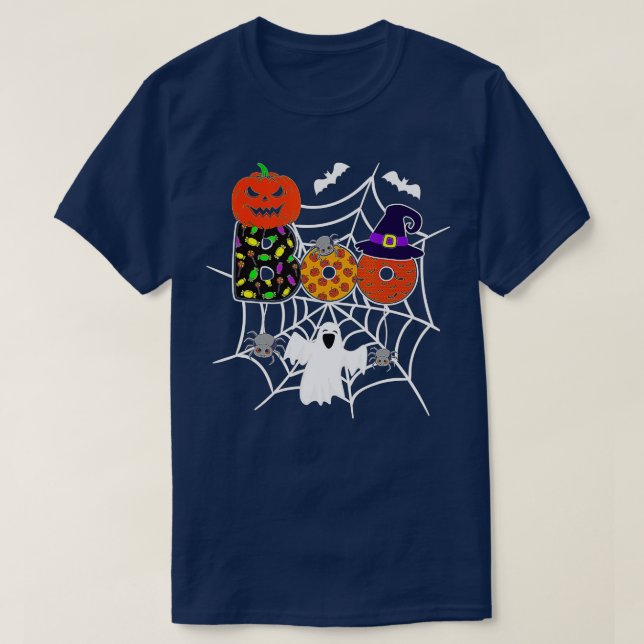 Camiseta Boo com aranhas e abóbora de Hat Halloween g (Frente do Design)