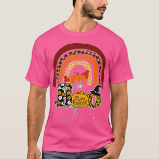 Camiseta Boo com aranhas e arco-íris de Dia das Bruxas