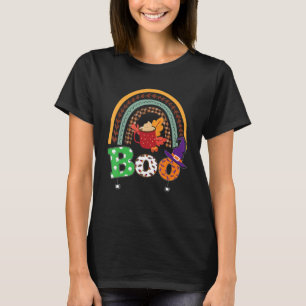 Camiseta Boo com aranhas e arco-íris de Dia das Bruxas