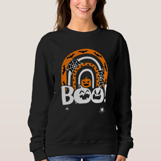 Camiseta Boo Com Aranhas E Chapéu De Bruxa Arco-íris Hallow (Frente)