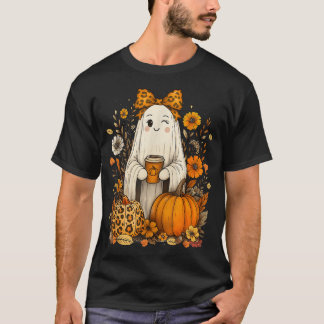 Camiseta Boo Coquette Leopard Pumpkin Spice outono
