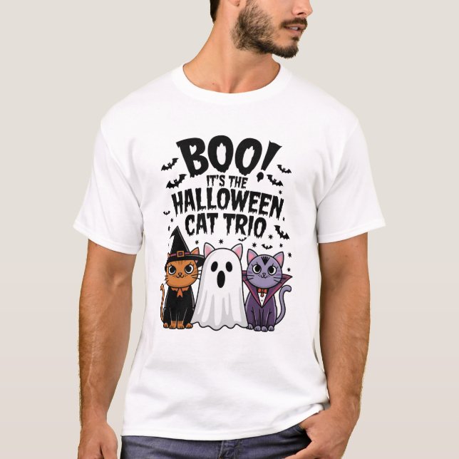 Camiseta Boo É o Trio de Gatos de Halloween (Frente)