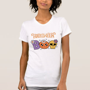 Camiseta Boo engraçado de Halloween Branco e laranja