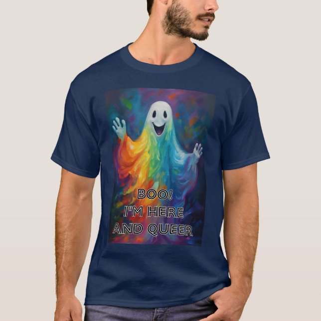 Camiseta Boo! Estou aqui e Queer (Frente)