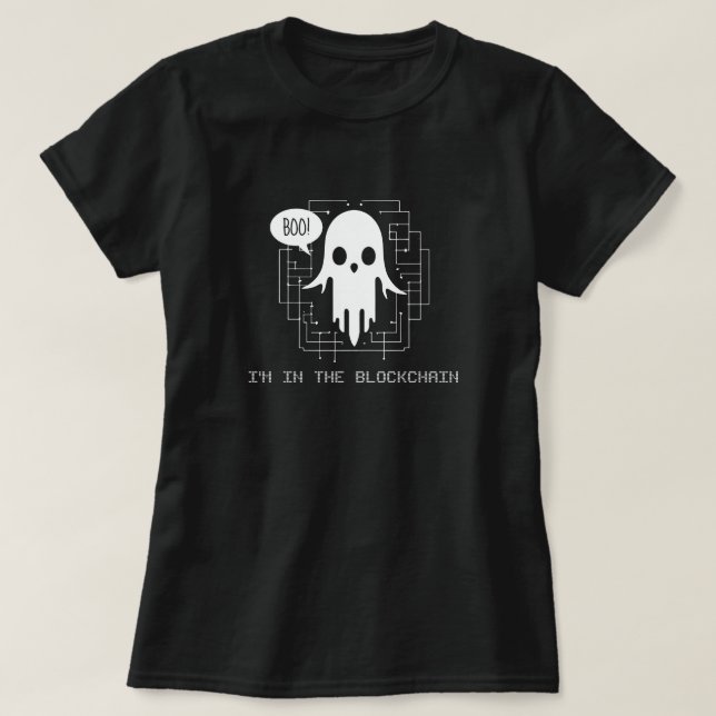 Camiseta Boo! Estou no Bloqueio - Fantasma Cripto Engraçado (Frente do Design)