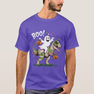 Camiseta Boo! Fantasma Bonita Andando Múmia T-Rex Halloween