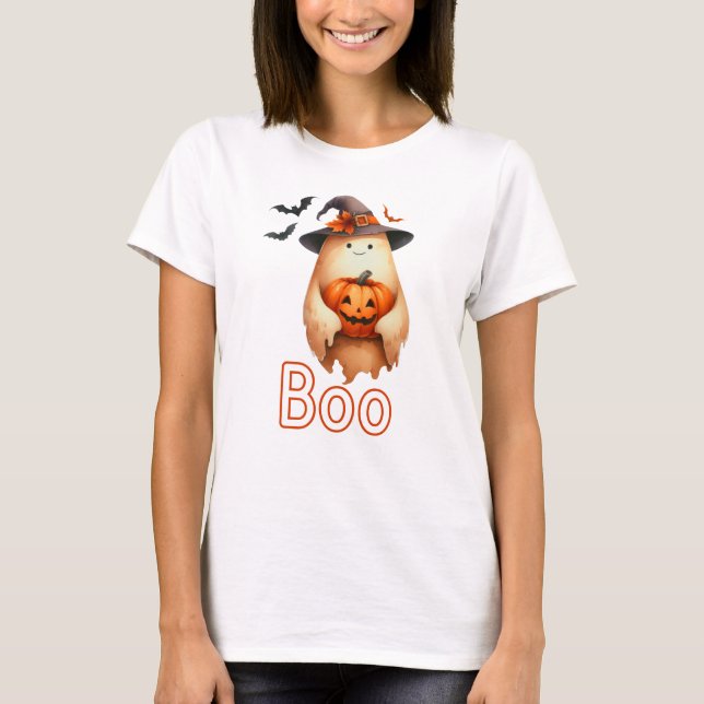 Camiseta Boo Fantasma com Bat e Pumpkin (Frente)