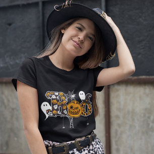 Camiseta Boo Fantasmas Pumpkins e Aranhas