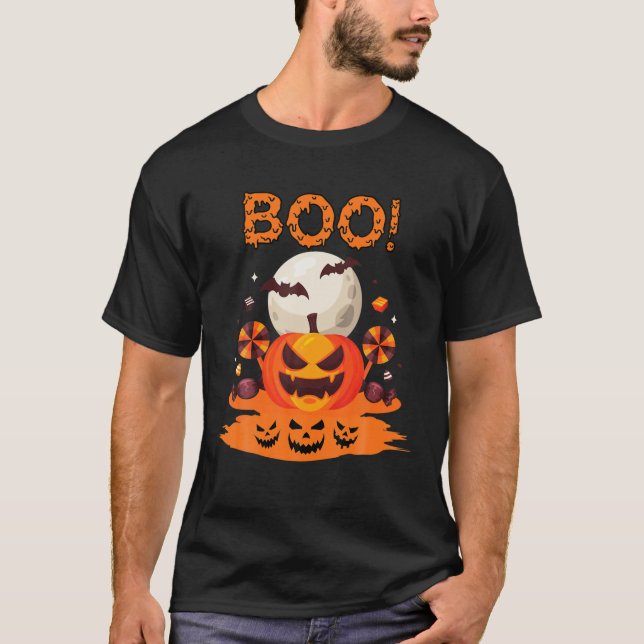 Camiseta Boo! Feliz Dia das Bruxas (Frente)