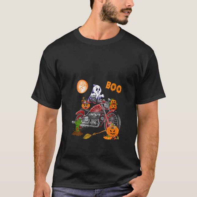 Camiseta Boo Ghost Andando Motocicleta Horror Candy Carve (Frente)